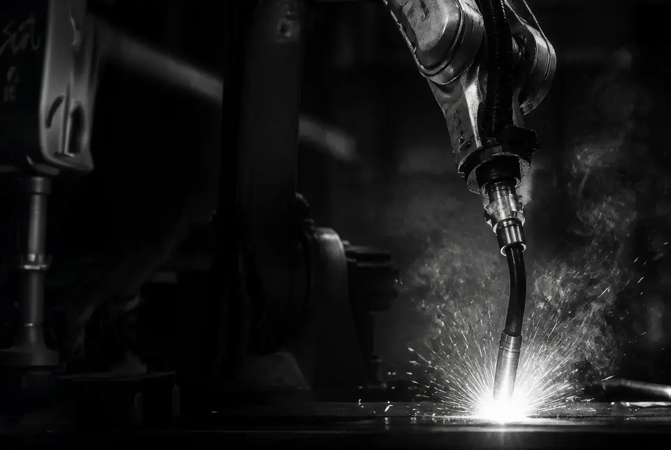 Robotic welding on the shop floor at PT Terra Presisi Metalworks